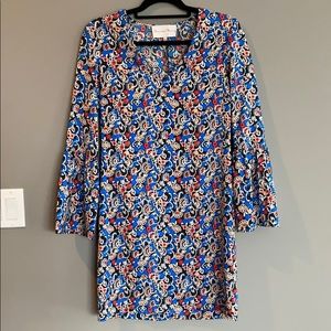 Floral paisley shift dress with bell sleeves